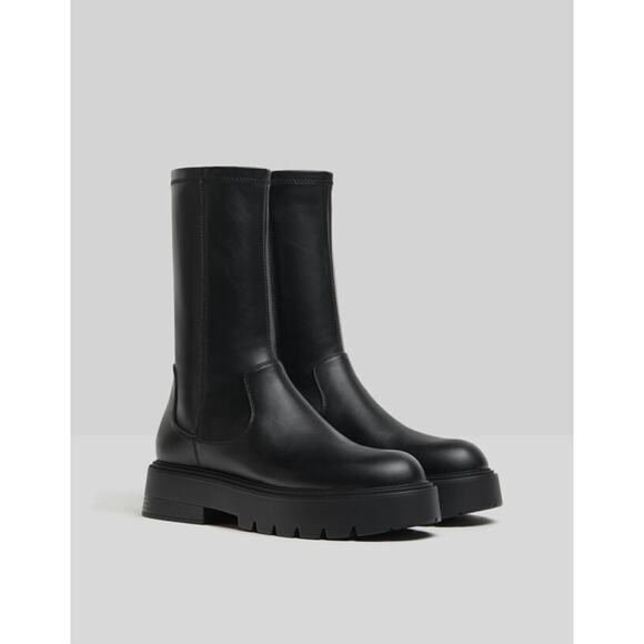 BERSHKA Fitted Platform Boots - 6½ Black - Picture 1 of 5